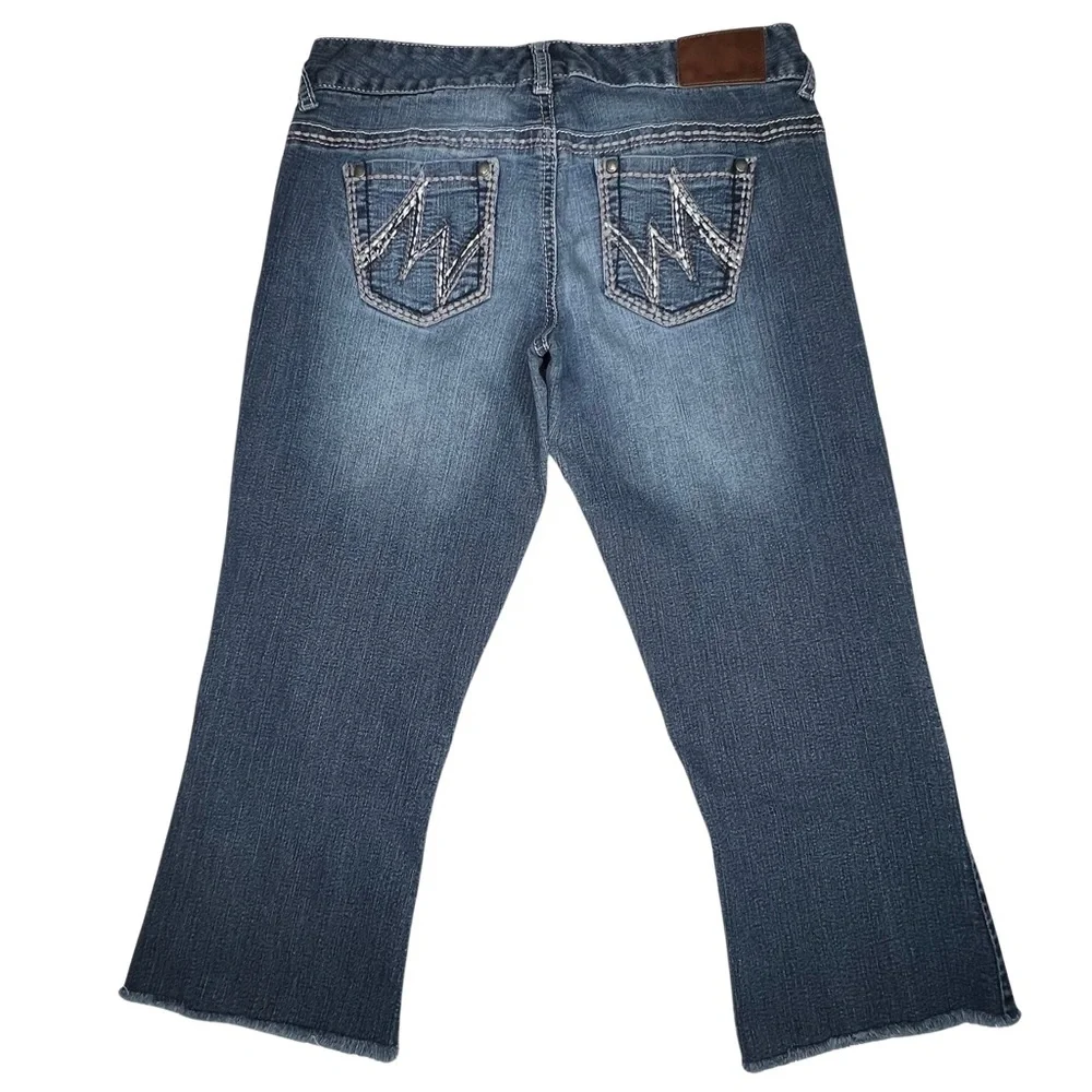 Maurices Jeans Straight Distressed Cropped Raw Hem Blue 3 4 Regular